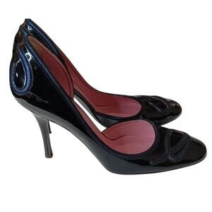Retro Celine Heels Patent Leather D'Orsay Pumps 9.5 Sexy Dressy Event Career
